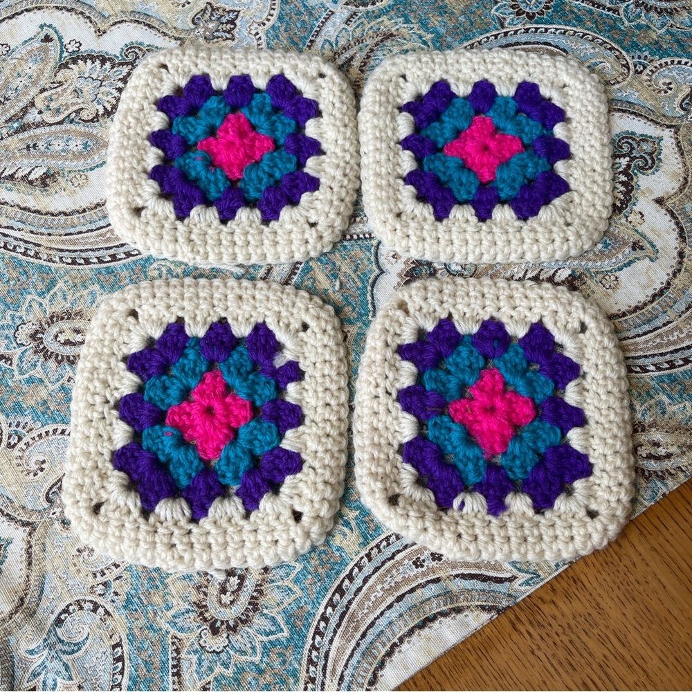 Handcrafted vintage trivets 4 pieces hand crocheted never used granny squares